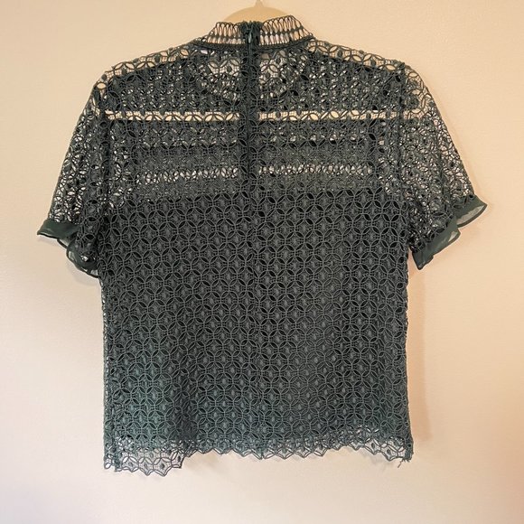 Zara Green Lace overlay short sleeve blouse size medium fits small - Picture 7 of 7
